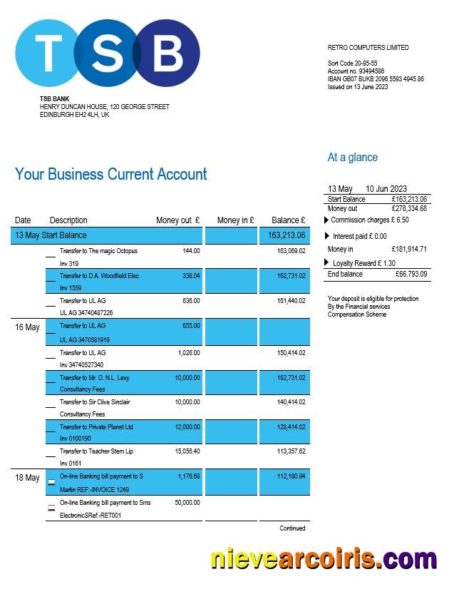 TSB Bank firm account statement